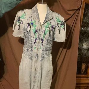 Andiano itali size large woman’s 100% cotton Blue Jean Dress woman zippered work